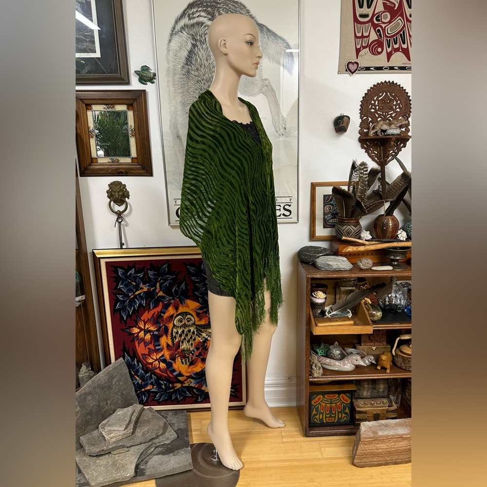 Hunter Green Zebra Print Hippie  Shawl